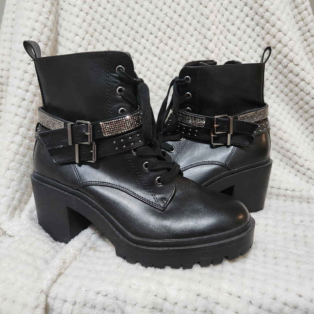 Torrid Black Lace-Up Boots with Silver Accents